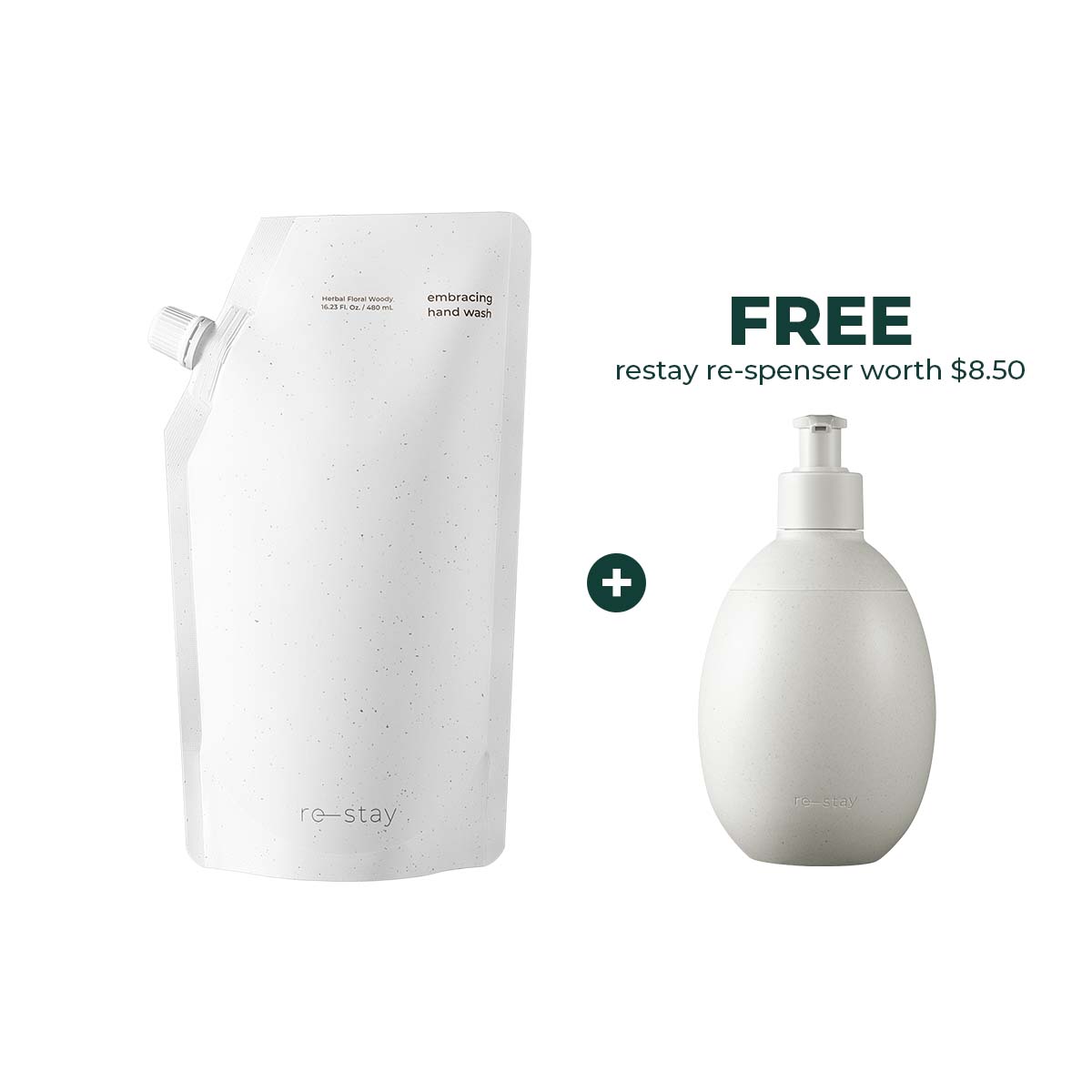 [Online Exclusive] Restay Embracing Hand Wash 480ml (Refill) + Restay Re-spenser Bundle Set